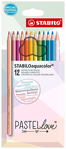 Aquarell-Buntstift - STABILO aquacolor - Pastellove Set - 12er Pack - mit 12 verschiedenen Farben im Sale